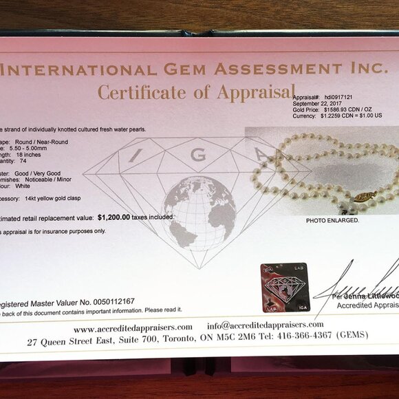 Single Strand Cultured Pearl Necklace Choker with 14K YG Clasp - Picture 9 of 11